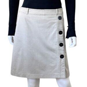 Caroll Paris Button Front Skirt Light Khaki Cotton Contrast Stitch Womens EU 38